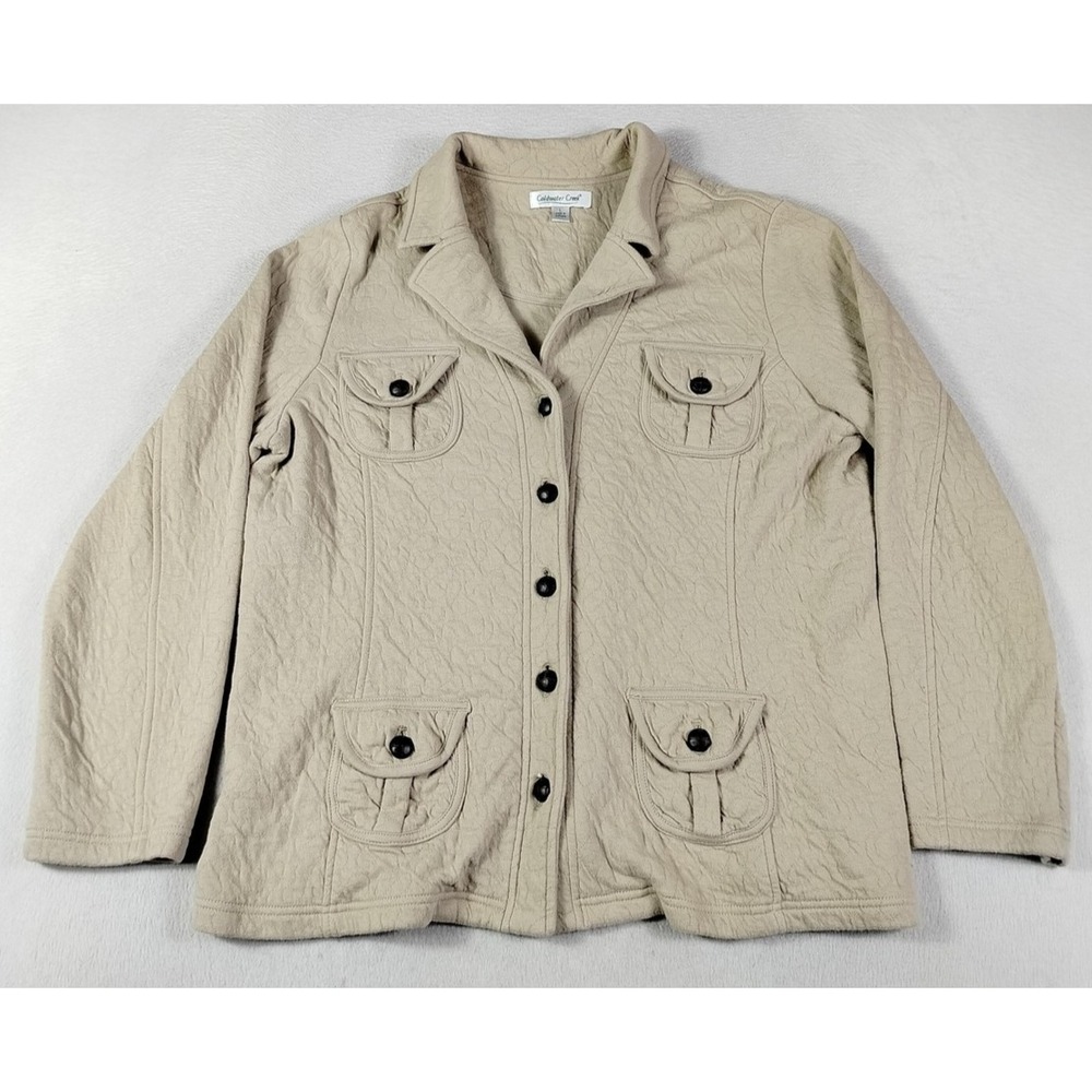 Coldwater‎ Creek Jacket Womens Large Beige Quilted Knit Button Front Utility